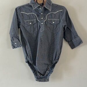 Red Ranch navy white long sleeve western shirt white stitching snaps Size 18 mth